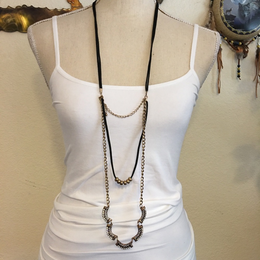 Vintage multi tiered cord rhinestone necklace